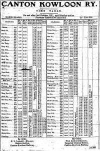 1911年10月九廣鐵路全線開通后各站的時間表