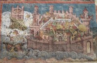 一副中世紀手抄本上的插圖 慘遭圍攻的君士坦丁堡