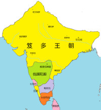 沙摩陀羅·笈多在位時期的笈多王朝（綠色）