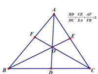 塞瓦定理證明三條中線交於一點