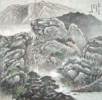 飛泉下松壑 牟克民 68x68cm