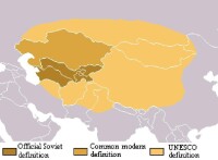 三種不同說法的中亞地區定義地圖