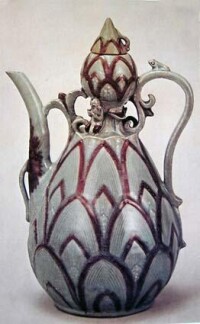 青瓷辰砂荷花紋鑲嵌葫蘆形壺
