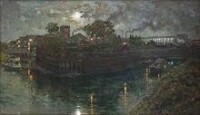 《深夜之市郊》（1954）顏文樑 37x62cm 畫布油畫