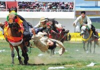 申扎縣牧民群眾馬術競技撿哈達表演