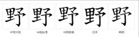 字形對比（楷體） 