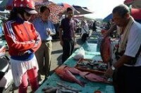 商販在馬公港魚市場出售鮮魚