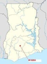 庫馬西市（紅色標出）在迦納的位置