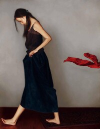 《飄動的紅絲巾》2004年145x113cm 布面油畫