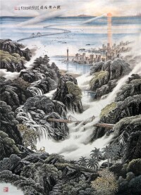 百年穿越系列組畫-開山劈海圖 2021年 200×146cm