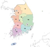 韓國直轄市分布圖