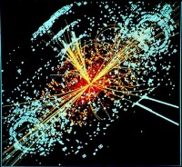大型強子對撞機 CMS探測器中的模擬事件，其特徵可能是希格斯玻色子的出現。