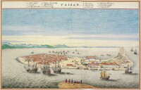 《大員港市鳥瞰圖》描繪荷蘭殖民時期的台灣