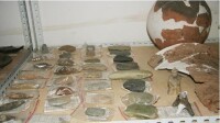 出土的新石器時代的石斧、石刀及磨光紅陶陶片