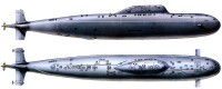 705型攻擊核潛艇俯側圖