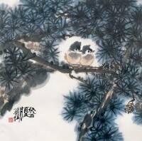 《松樹小鳥》68cm×68cm 1993年