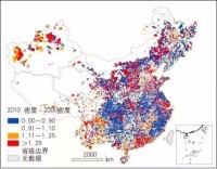 圖4：2000-2010年中國人口的密度變化
