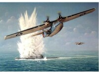 PBY水上飛機在大西洋轟炸德國潛艇航空畫