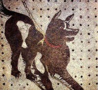 古代馬賽克拼畫(一隻大狗正在與獅子打鬥)