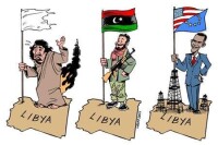 諷刺美歐介入利比亞戰爭，漁翁得利的漫畫