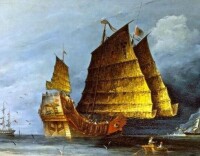 西洋畫中的鄭一嫂的紅旗幫海盜船
