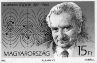 匈牙利馮·卡門紀念郵票，背景是卡門渦街
