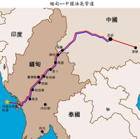 中緬油氣管道中國境內段示意圖
