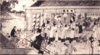 再現清朝末年眾人爭買咀香園杏仁餅盛況的繪畫