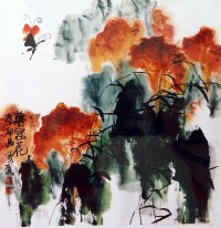 雞冠花-譚翃晶國畫作品