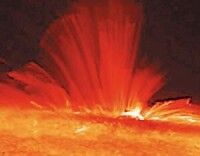 太陽磁場近乎垂直地從太陽黑子上方延伸開