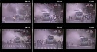 2014年7月6日，在新聞發布會現場公布的交警監控拍攝到的杭州“7·5”公交車放火案的監控畫面。