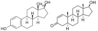分子結構。雌激素（左），睾酮（右）