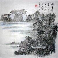 黃東雷國畫《濟南北極閣》