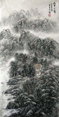 山裡人家 牟克民 68x136cm