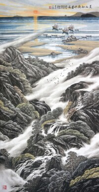 夏山如滴伴滄海 2020年 240×126cm