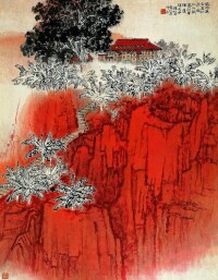 中國畫《紅岩》