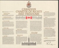 加拿大憲法法案，右下角為女王簽名