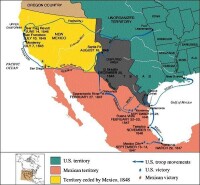 黃色區域由墨西哥割讓給美國，美國給予1825萬美元的補償