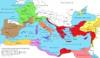 公元前42年的地中海形勢 紅色為共和派領地