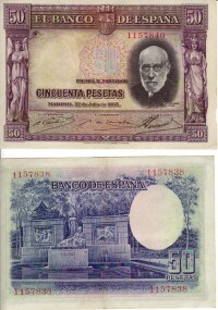 1935年50比塞塔紙幣的聖地亞哥·拉蒙·卡哈爾