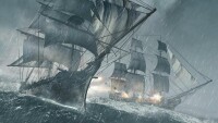 寒鴉號在雨中與軍艦作戰