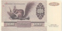 1000克朗(1972)背面：松鼠和松果