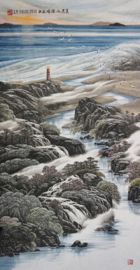 夏至山溪嬉海潮 2020年 240×126cm