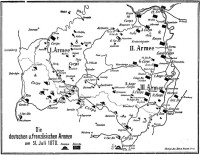 在1870年7月31日普法兩國軍隊的分布圖