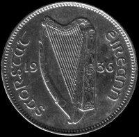 一個1936年發行的四分之一鎊硬幣的正面。