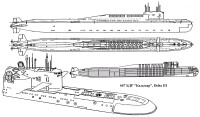 667BDR型戰略核潛艇三視圖
