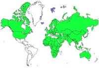綠：原生種分佈；紫：迷鳥分佈（稀少）