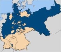 統一后的德意志帝國版圖，藍色為普魯士領地